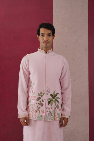 Rishanth - Mirror Work Pink Embroidered Jacket Set