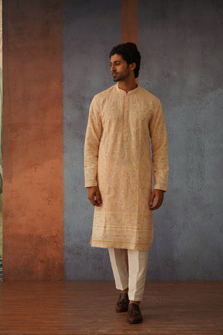 Dhyay - Peach Embroidered Kurta Trouser Set
