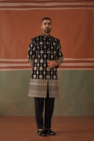 Anir - Black Indowestern with Golden Embroidery