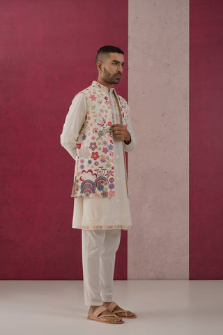 Navish - Open Multicolored Embroidered Jacket Set