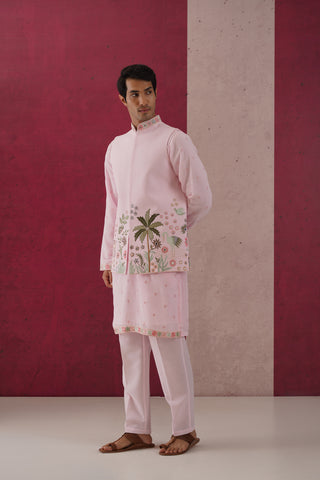 Rishanth - Mirror Work Pink Embroidered Jacket Set
