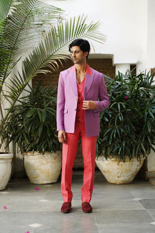 Mahesh Purple Pure Linen Jacket Suit Set