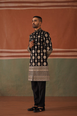 Anir - Black Indowestern with Golden Embroidery