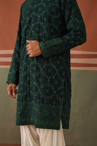 Zenith - Embroidered Mehandi Green Kurta Patiyala Set With Dupatta