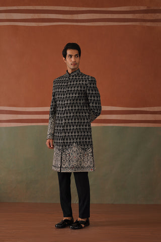 Zain - Mirror Work Black Indowestern with Silver Embroidery