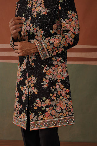 Zidan - Black Multicolour Embroidery Indowestern Set