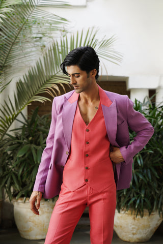 Mahesh Purple Pure Linen Jacket Suit Set