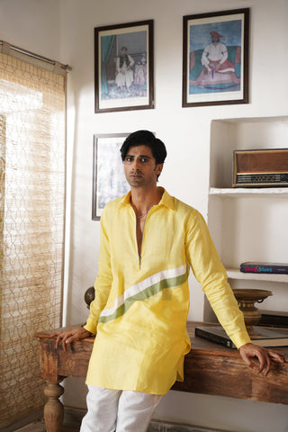 Udaya Yellow Linen Pathani Set
