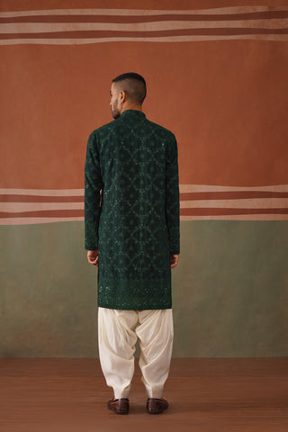 Zenith - Embroidered Mehandi Green Kurta Patiyala Set With Dupatta