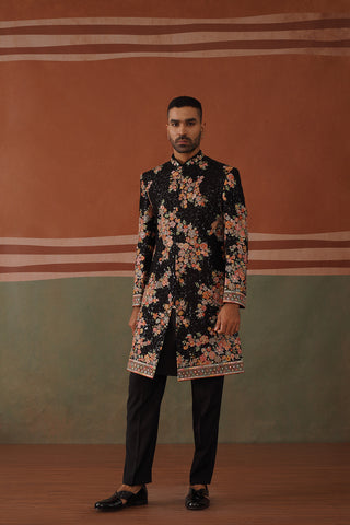 Zidan - Black Multicolour Embroidery Indowestern Set