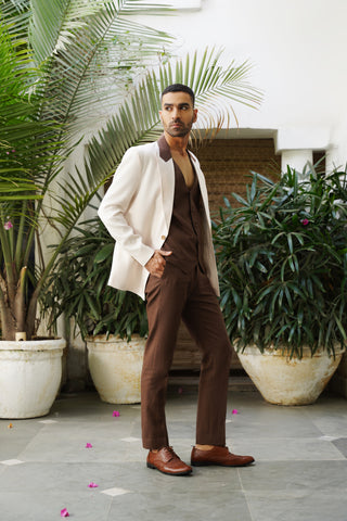 Varun Pink Pure Linen Jacket Suit Set