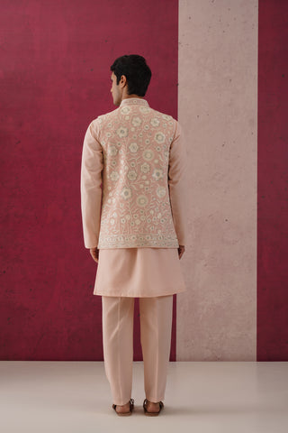 Harith- Mirror Work Peach Embroidered Jacket Set