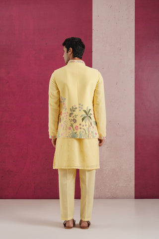 Rithan - Yellow Embroidered Jacket Set