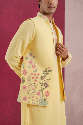Rithan - Yellow Embroidered Jacket Set