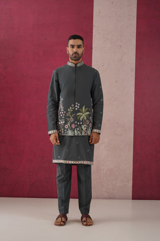 Zaynul - Mirror Work Grey Embroidered Jacket Set