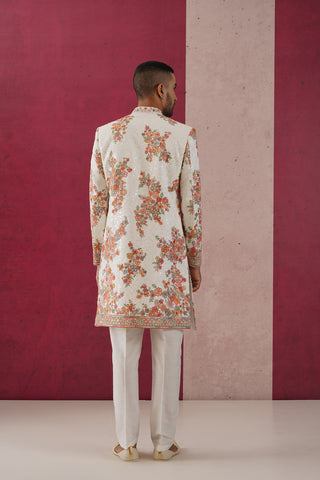 Tavish - White Multicolour Embroidered Sherwani