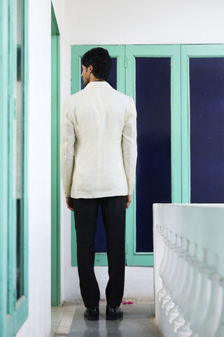 Utkarsh Ivory Pure Linen Tuxedo Set