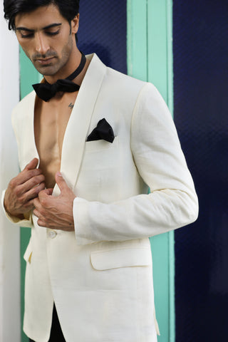 Utkarsh Ivory Pure Linen Tuxedo Set