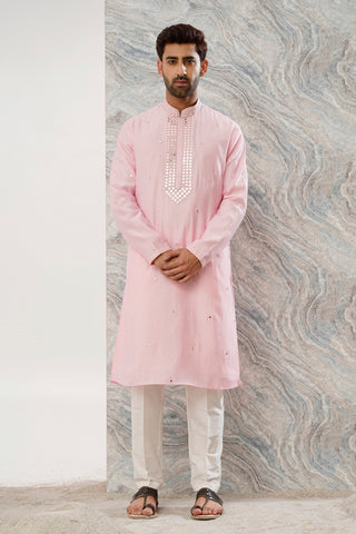 PINK COTTON SILK MIRROR WORK KURTA SET