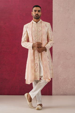 Arjun - Mirror Work Sherwani Set Peach