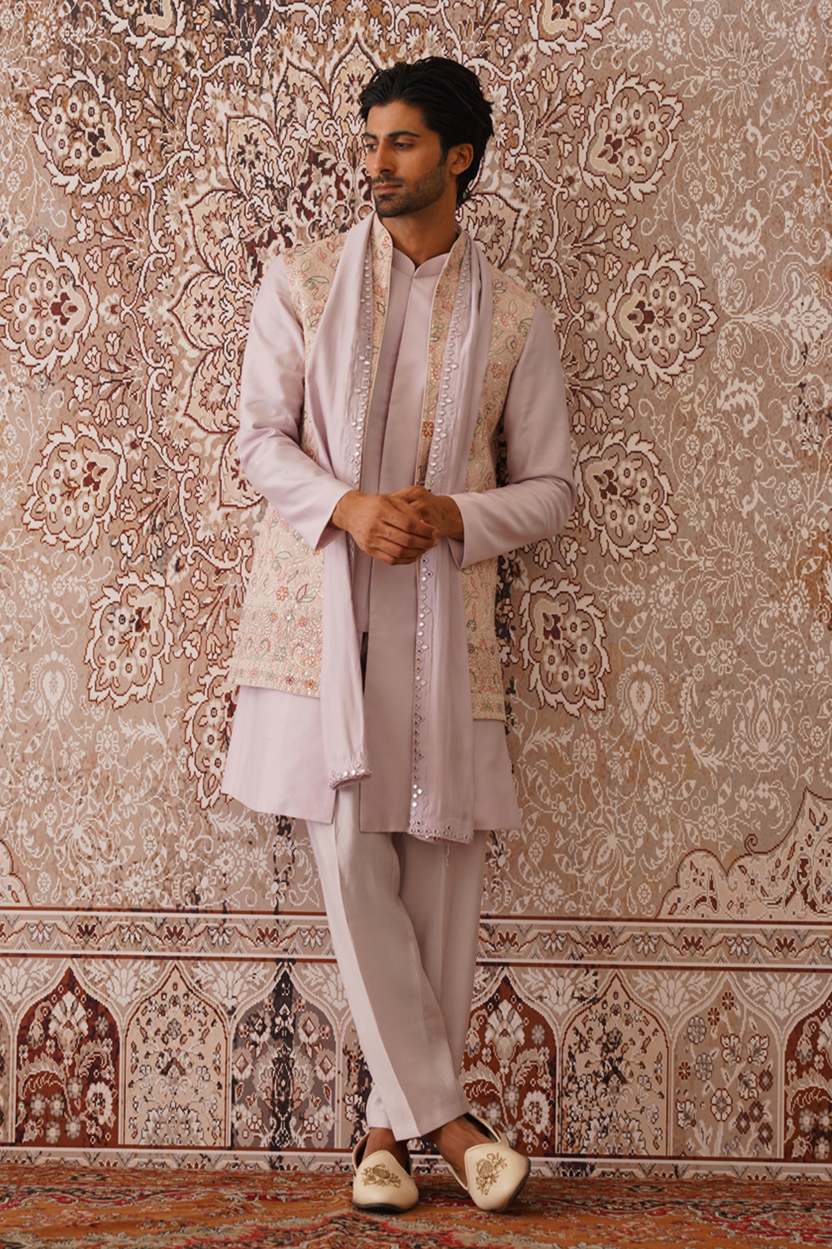 Arin - Pink Sequined Kurta Jacket Set With Dupatta