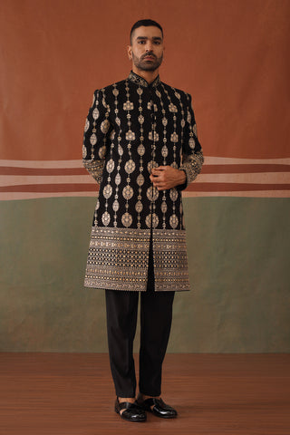 Anir - Black Indowestern with Golden Embroidery