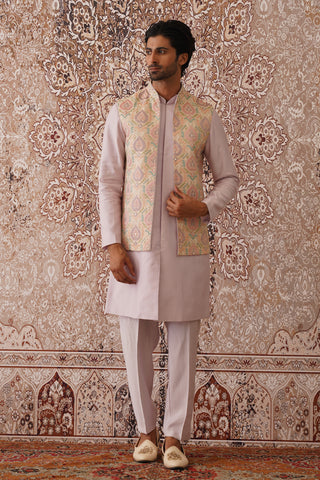 Kyran - Peach Resham Embroidered Jacket Kurta Set