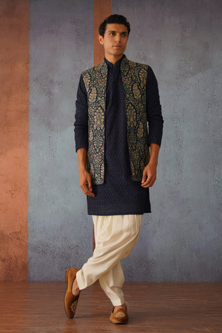 Taha - Midnight Blue Kurta Jacket Set