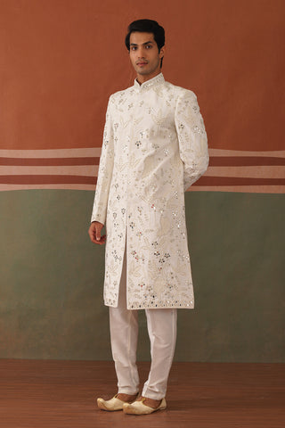 Hridyam - Mirror Work Moon White Sherwani