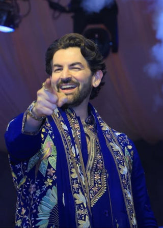 Neil Nitin Mukeshin Faiz Wild Grace Navy Blue Kurta Jacket Set