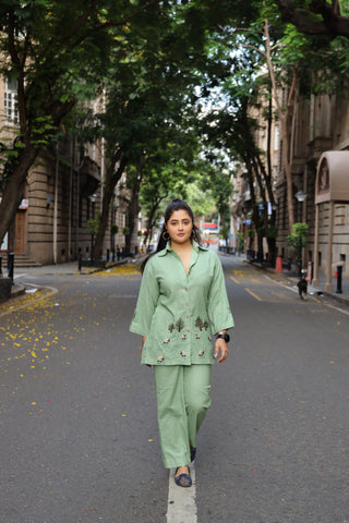 Rashami Desai in Sage Green Agnès Button Down Co-Ord Set