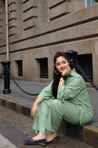 Rashami Desai in Sage Green Agnès Button Down Co-Ord Set