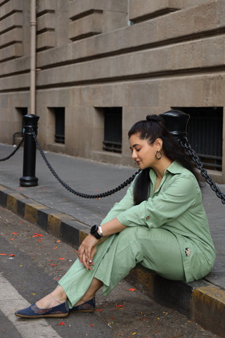 Rashami Desai in Sage Green Agnès Button Down Co-Ord Set