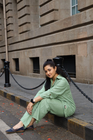 Rashami Desai in Sage Green Agnès Button Down Co-Ord Set