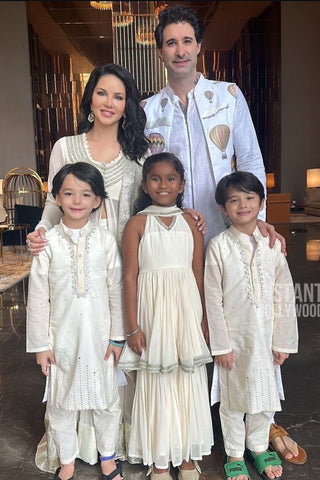 Daniel Weber in Umair White Linen Front Open Long Jacket Set with Trousers
