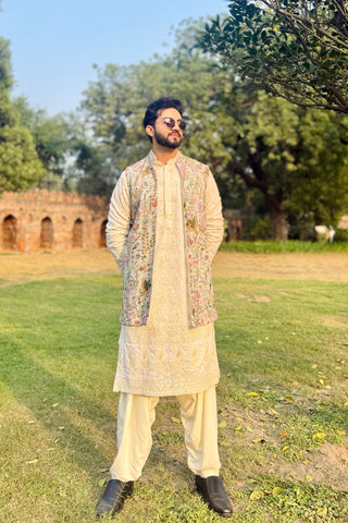 Maveric Maaz in Phoolpankh Skyblue Kurta Jacket Patiyala Set