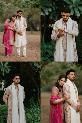 Cricketer Vaibhav Aroa in Phoolpankh Pink Kurta Set with Patiyala and Dupatta