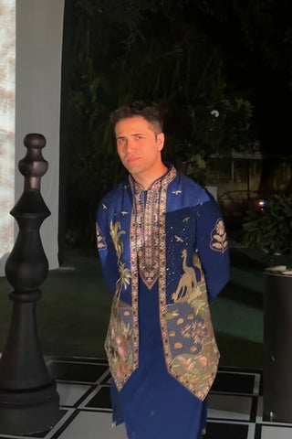 Shafan Sheikh in Forest Blue Kurta Jacket Set with Pants