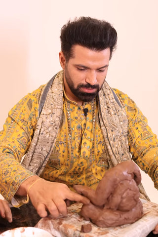 Rithvik Dhanjani in Mantrin Haldi Kurta Patiyala Set with Dupatta