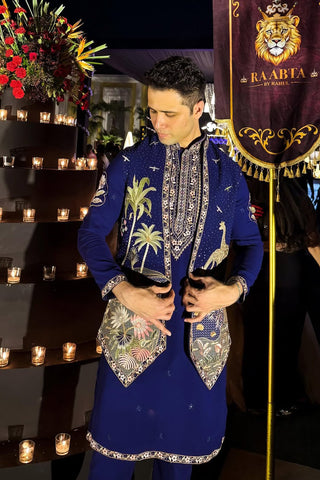 Shafan Sheikh in Forest Blue Kurta Jacket Set with Pants