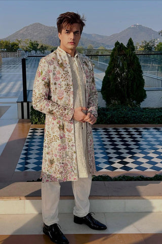 Mohsin Khan in Phoolpankh Ivory Indowestern Set with Pants