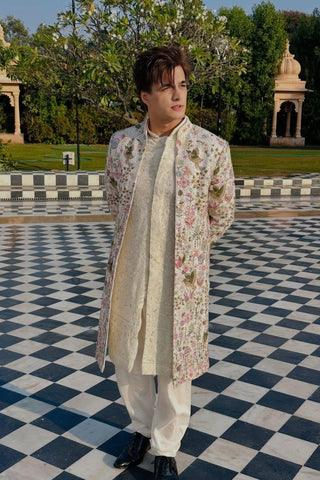 Mohsin Khan in Phoolpankh Ivory Indowestern Set with Pants