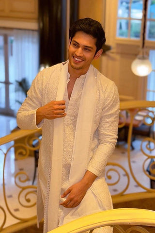 Satvik Sankhyan in Zohair Off White Embroidered Kurta Set with Trousers
