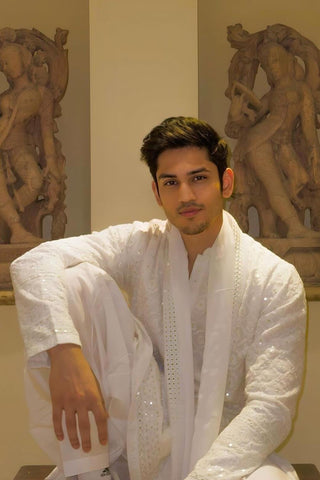 Satvik Sankhyan in Zohair Off White Embroidered Kurta Set with Trousers