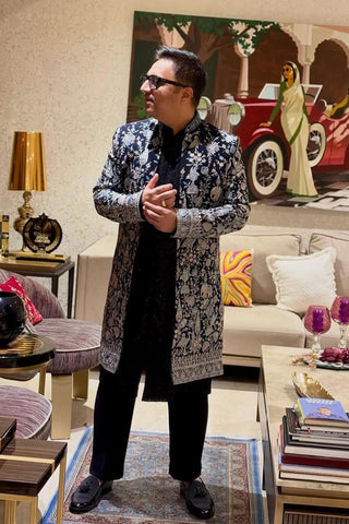 Ashneer Grover in Garden Navy Blue Indowestern Set with Pants