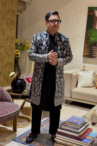 Ashneer Grover in Garden Navy Blue Indowestern Set with Pants