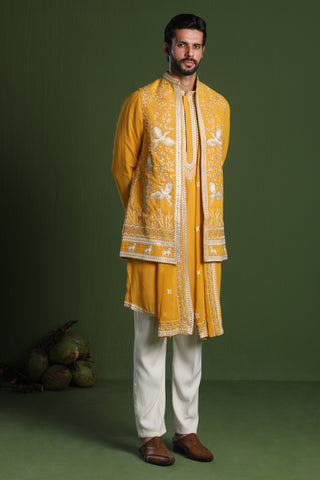 Aditya Haldi Kurta Set with Jacket and Dupatta