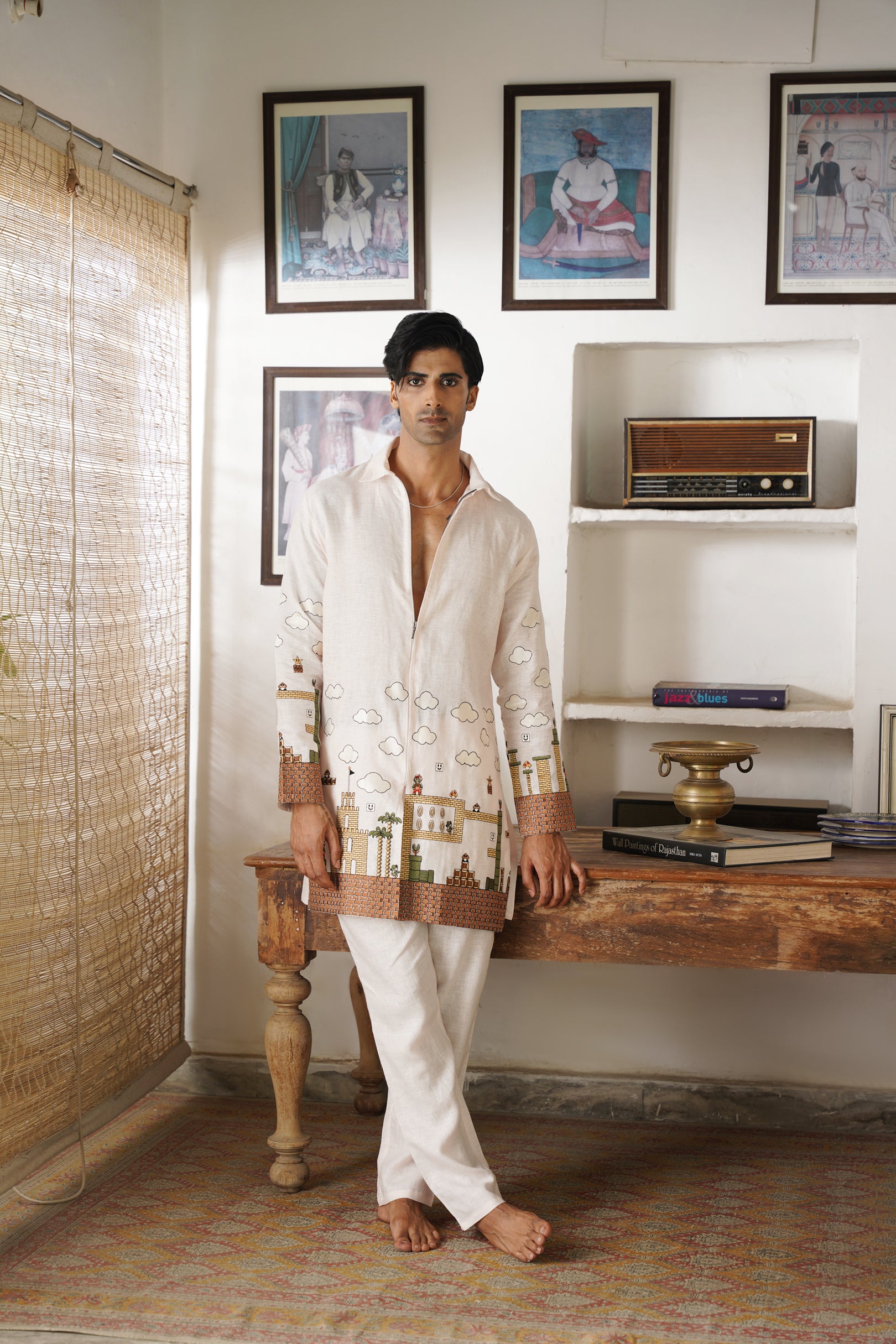 Dhairya Blush Pink Front Open Kurta Set