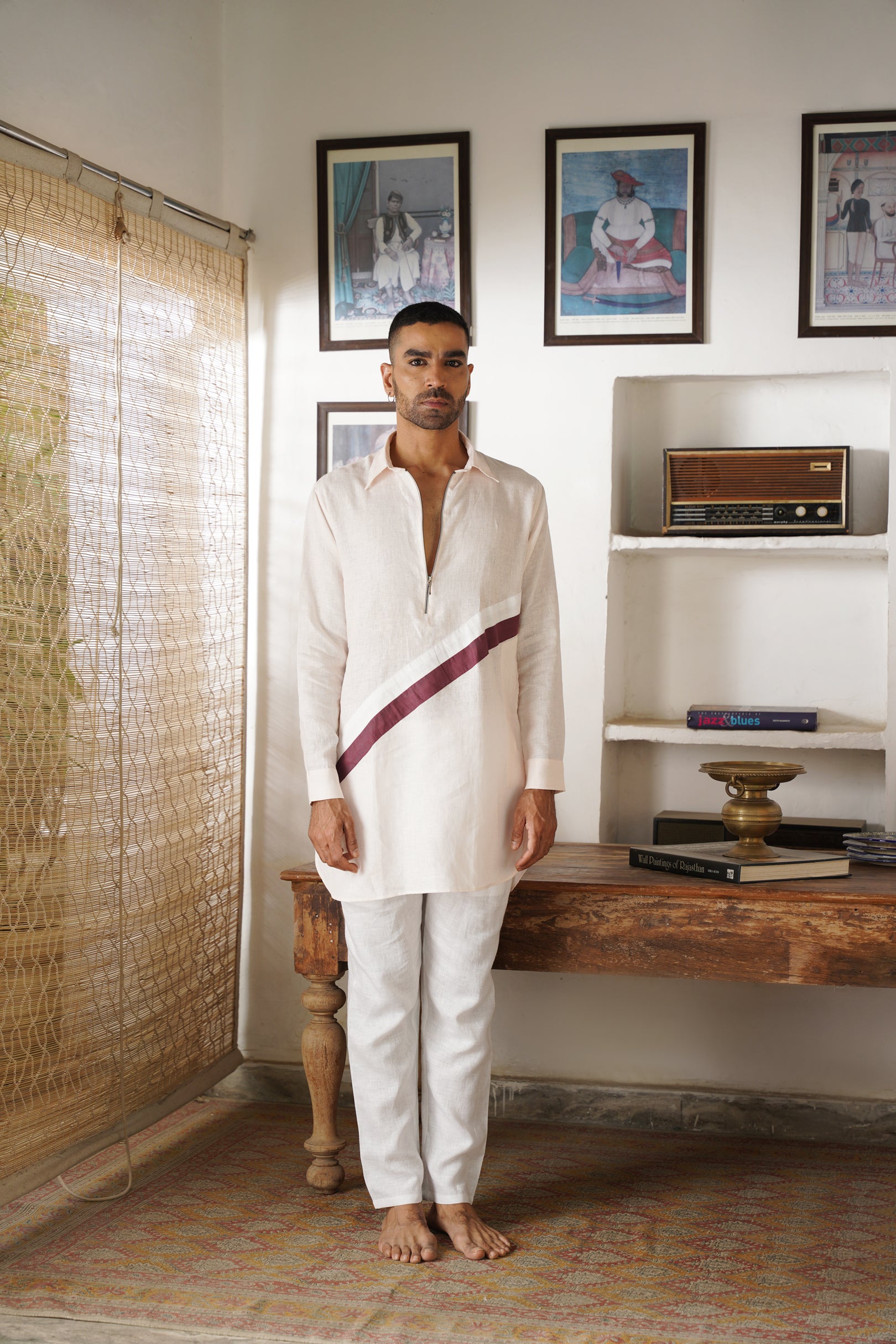 Wahin Pink Pathani Set Pure Linen Kurta Sets Kalpraag