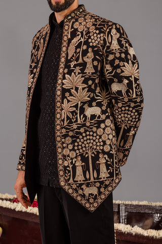 Pichwai Black Jodhpuri Set